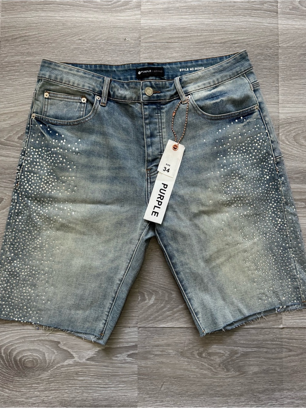 Purple Brand Light Wash Rhinestone Denim Shorts Men's Size 34